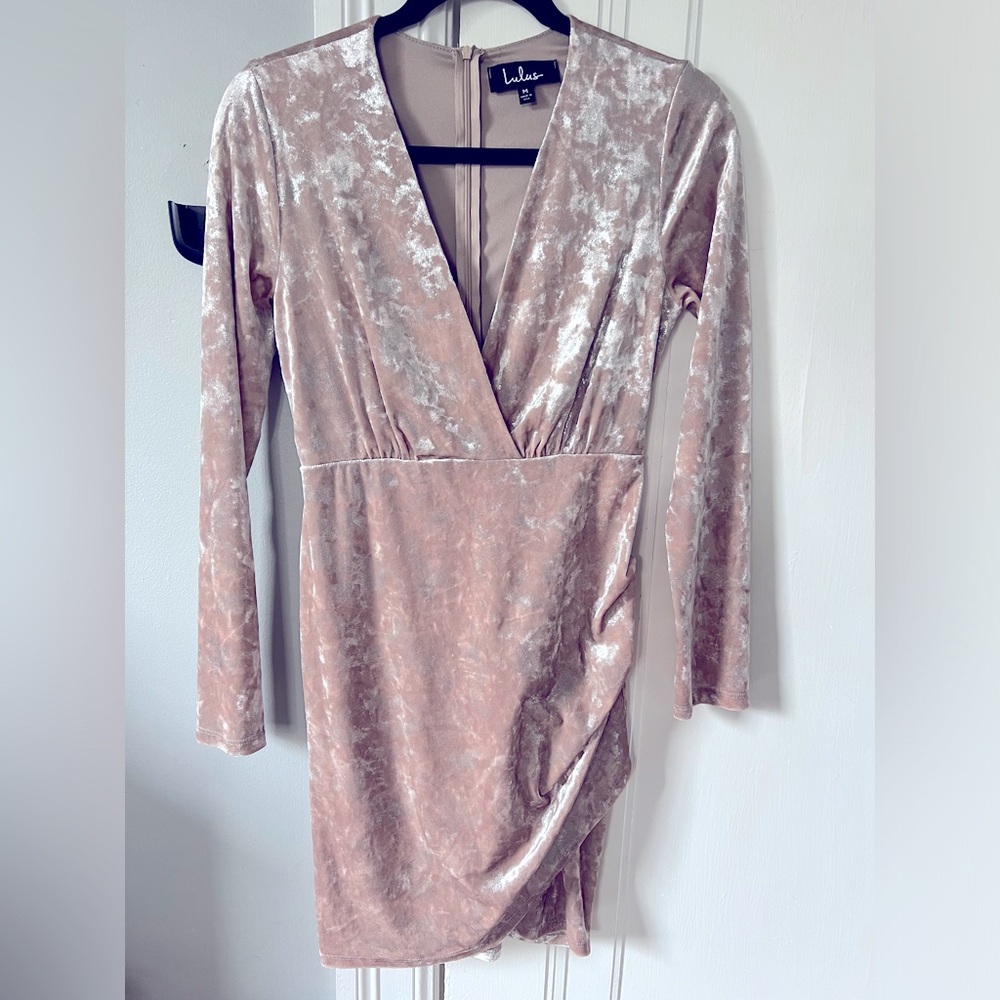 Lulus Champagne Velvet Mini Dress